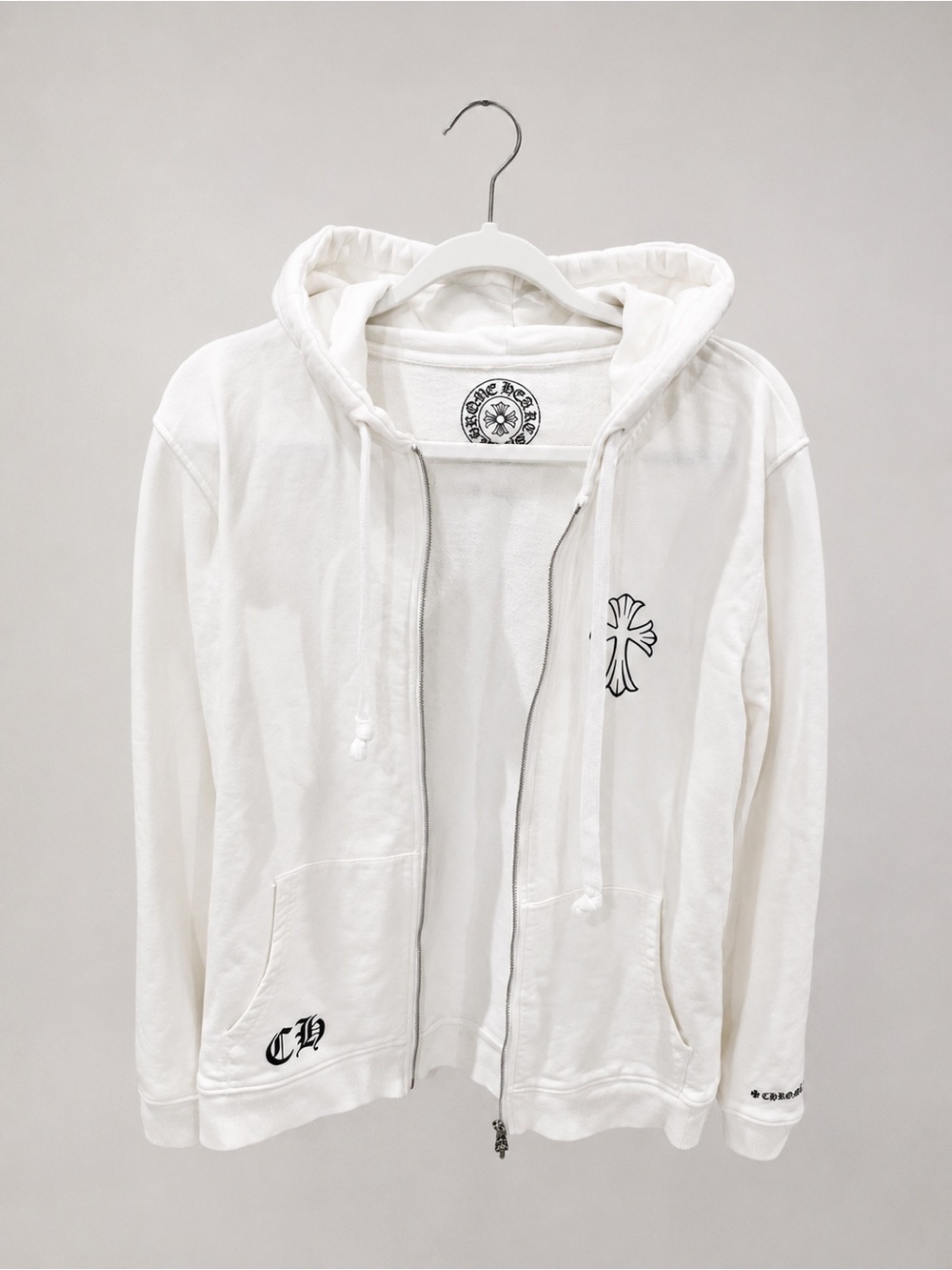 Chrome Hearts White Zip-Up Hoodie with Cross Logo, Unisex, Never Worn🤍